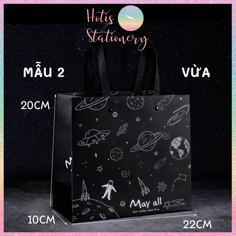 [HOTIS] Túi quà tặng hành tinh đen huyền bí có quai xách và tặng kèm ruy băng thắc nơ