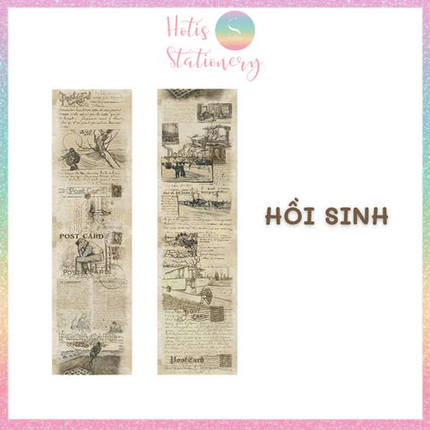 [HOTIS] Cuộn băng dán washi tape retro Âu Mỹ trang trí sổ, bullet journal - Dài 3m, Rộng 5cm
