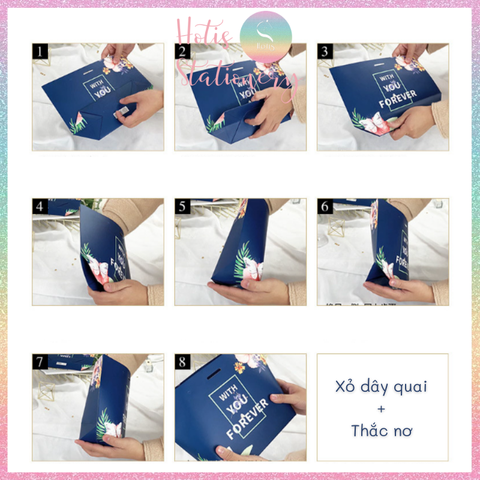 [HOTIS] Túi giấy đựng quà tặng nhiều hình xinh xắn có quai xách và tặng kèm ruy băng thắc nơ