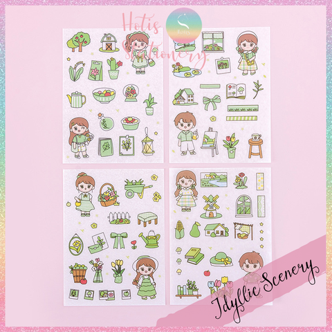 [HOTIS] Set 4 tấm sticker cô bé cute trang trí sổ tay, bàn học - 18x10.5cm