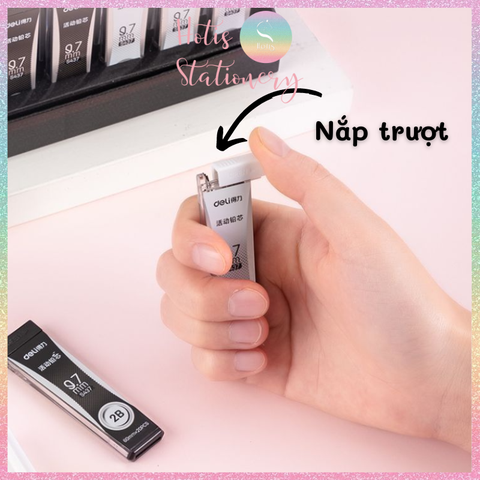 [HOTIS] Ruột bút chì bấm kim Deli ngòi 0.5/ 0.7mm 2B dạng hộp trắng đen nắp trượt