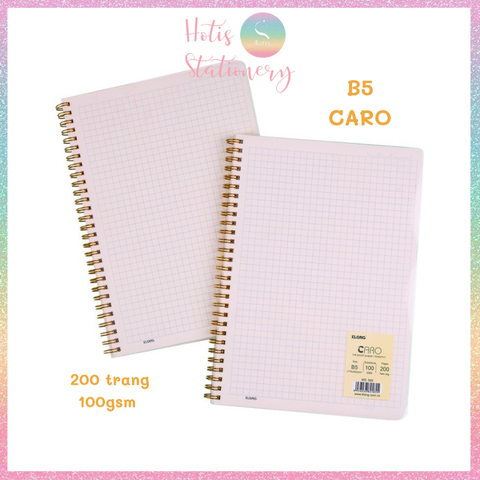 [HOTIS] Sổ lò xo kép Klong line/ caro A5/B5 120/ 200 trang bìa nhựa trong suốt