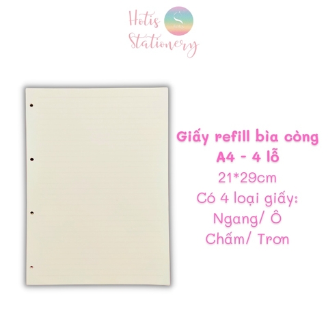 [HOTIS] Giấy refill bìa còng binder notebook A7/ A6/ A5/ B5/ A4