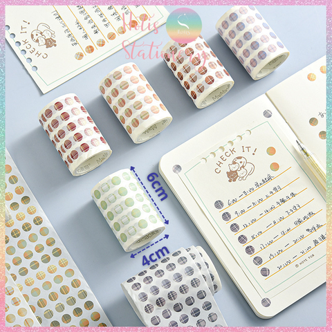 [HOTIS] Cuộn sticker chấm tròn kẻ sọc phối màu, cuộn dài 3m trang trí sổ, bullet journal