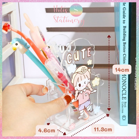[HOTIS] Ống đựng bút acrylic trong suốt để bàn, hộp đựng cọ trang điểm - Nhiều hình dễ thương
