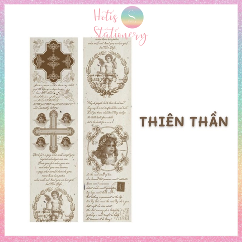 [HOTIS] Cuộn băng dán washi tape retro Âu Mỹ trang trí sổ, bullet journal - Dài 3m, Rộng 5cm