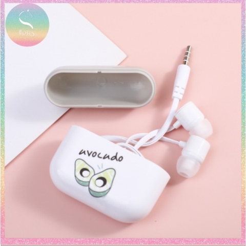 [HOTIS] Tai nghe có mic kèm hộp đựng họa tiết trái cây có 4 màu