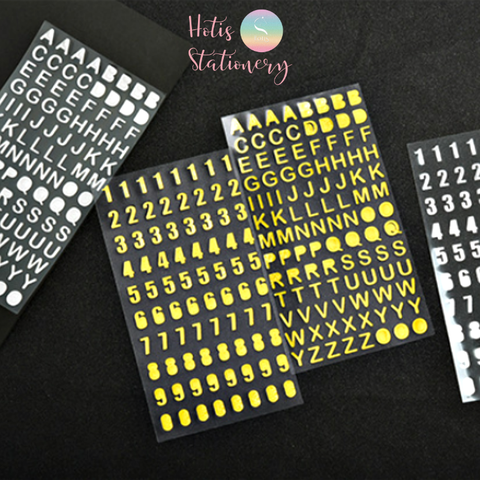 Sticker nhãn dán chữ số PET ánh kim trang trí sổ