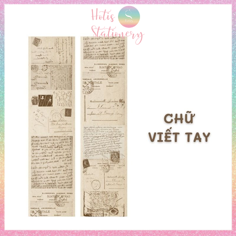 [HOTIS] Cuộn băng dán washi tape retro Âu Mỹ trang trí sổ, bullet journal - Dài 3m, Rộng 5cm
