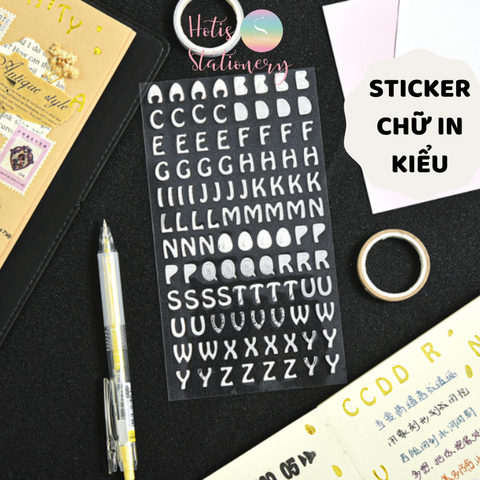 Sticker nhãn dán chữ số PET ánh kim trang trí sổ