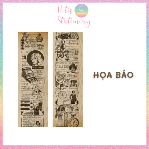 [HOTIS] Cuộn băng dán washi tape retro Âu Mỹ trang trí sổ, bullet journal - Dài 3m, Rộng 5cm