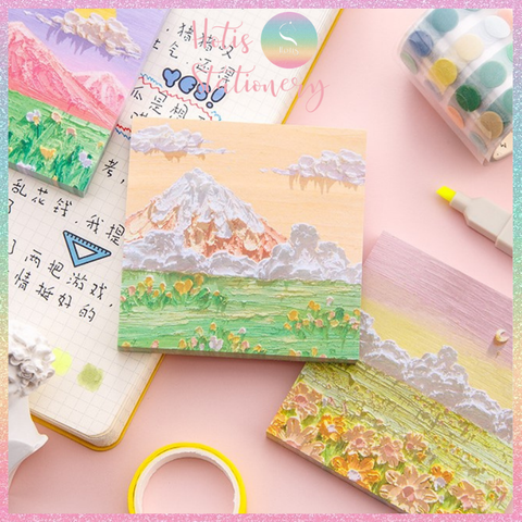 [HOTIS] [16 MẪU] Tệp 80 tờ giấy ghi chú tranh phong cảnh, giấy note hình thú đáng yêu - 8x8cm