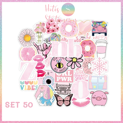 [HOTIS] Set Sticker nhiều mẫu size lớn 5 - 8cm, nhãn dán cán màng phim PVC không thấm nước, dán được nhiều lần