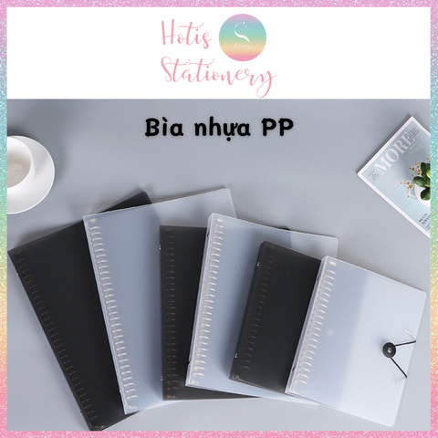 [HOTIS] Bìa còng sắt có dây chun nút cài - Binder A5/ B5/ A4 - 2 màu Trắng/ Đen