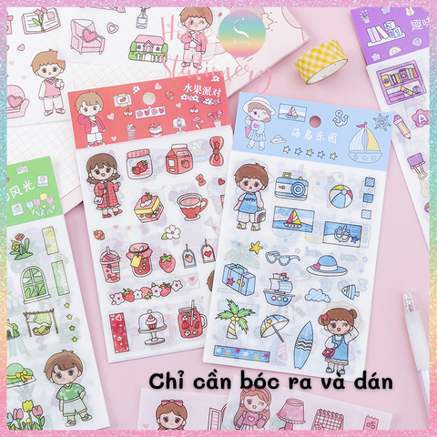 [HOTIS] Set 4 tấm sticker cô bé cute trang trí sổ tay, bàn học - 18x10.5cm