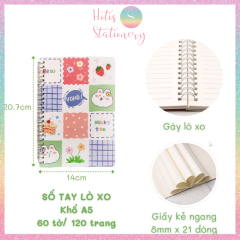 Sổ lò xo A5 kẻ ngang DUMEI sổ tay dễ thương 60 tờ/ 120 trang