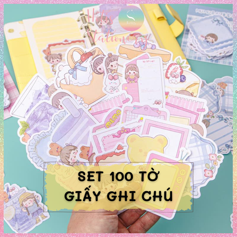 [HOTIS] Set 100 tờ giấy ghi chú MUYU hoạt hình dễ thương, không keo dính