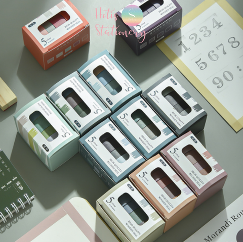 Hộp 5 cuộn washi tape màu trơn dài 2m