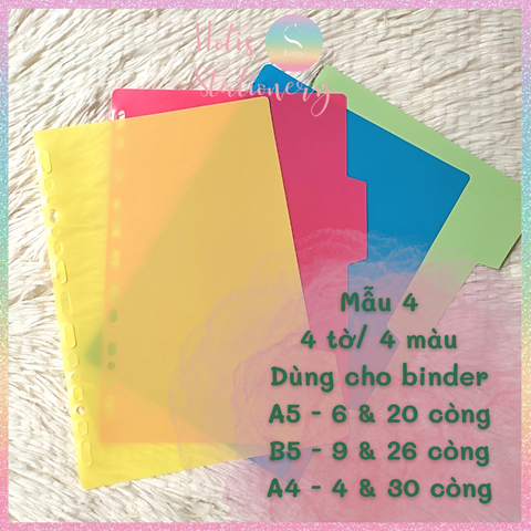 [HOTIS] Bìa phân trang nhiều màu - Phụ kiện sổ còng binder A5/ B5/ A4