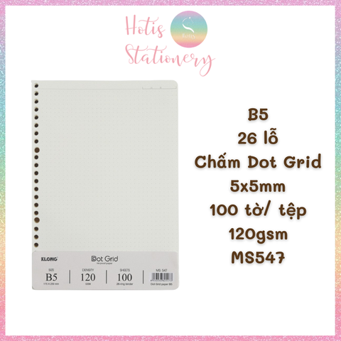 [HOTIS] Ruột sổ còng, tệp 100 tờ giấy refill binder KLong A5/B5/A4