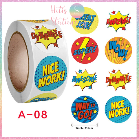 [HOTIS] Sticker Cuộn 500 Nhãn Dán Khen Thưởng Học Sinh - Tạo Động Lực, Kích Thích Học Tập, Phù Hợp Giáo Viên & Phụ Huynh