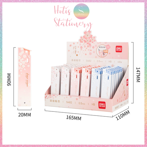 [HOTIS] Ruột bút chì bấm kim Deli ngòi 0.5/ 0.7mm HB dạng hộp bấm hoa anh đào