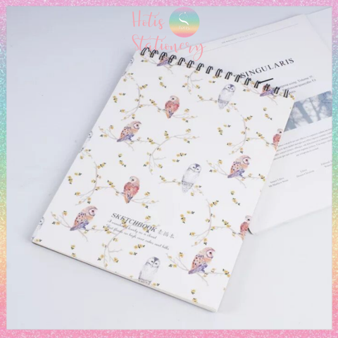 [HOTIS] SKETCHBOOK sổ vẽ phác thảo - Gáy lò xo - Khổ A4 dọc - 50 tờ - 110gsm - Bìa cứng họa tiết hoa lá NB018
