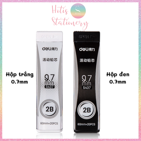 [HOTIS] Ruột bút chì bấm kim Deli ngòi 0.5/ 0.7mm 2B dạng hộp trắng đen nắp trượt
