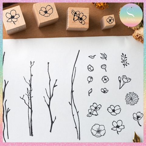 [HOTIS] Bộ 20 con dấu gỗ kết hợp hoa lá cành - Combination Seal