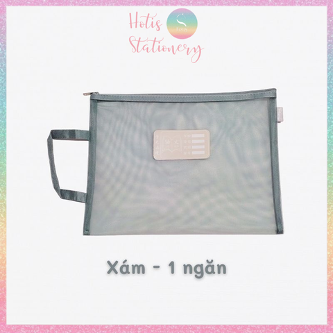 [HOTIS] Túi lưới đựng tài liệu khổ A4 màu Morandi, xuyên thấu, có khóa kéo, siêu tiện lợi
