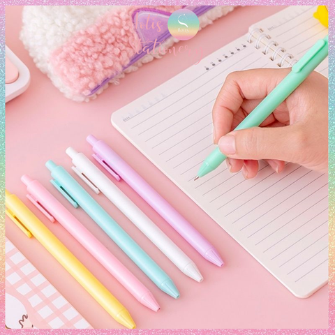 [HOTIS] Bút bi bấm mực đen vỏ màu macaron dễ thương - Ngòi 0.5mm