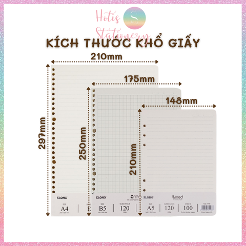 [HOTIS] Ruột sổ còng, tệp 100 tờ giấy refill binder KLong A5/B5/A4