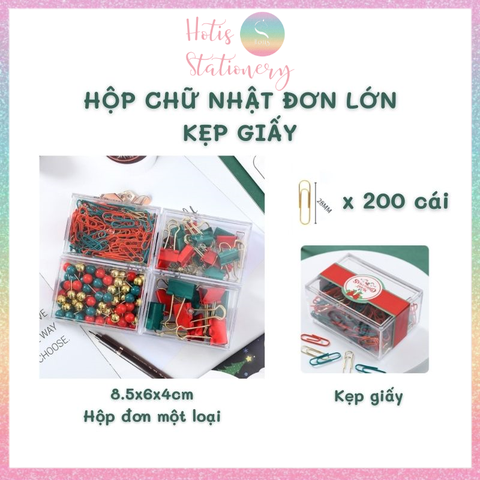 [HOTIS] Bộ Quà tặng VPP Giáng Sinh - Combo kẹp giấy, kẹp bướm, đinh ghim, nam châm, đồ bấm kim và kim bấm
