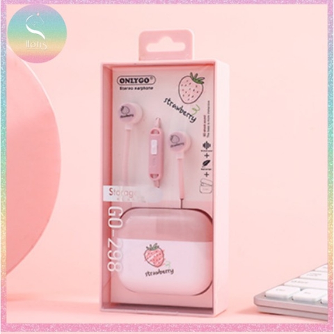 [HOTIS] Tai nghe có mic kèm hộp đựng họa tiết trái cây có 4 màu