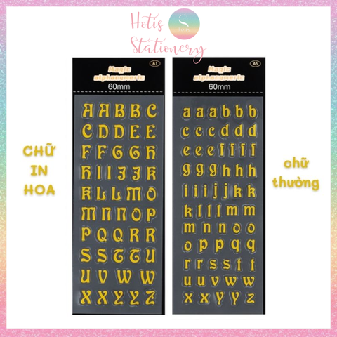 [HOTIS] Sticker chữ in hoa/ thường màu vàng bạc ánh kim trang trí sổ bullet journal