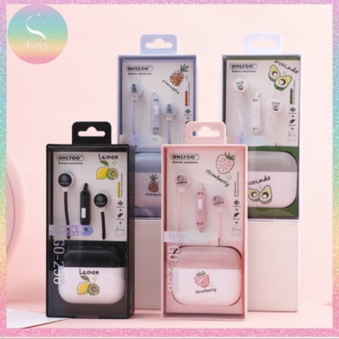 [HOTIS] Tai nghe có mic kèm hộp đựng họa tiết trái cây có 4 màu