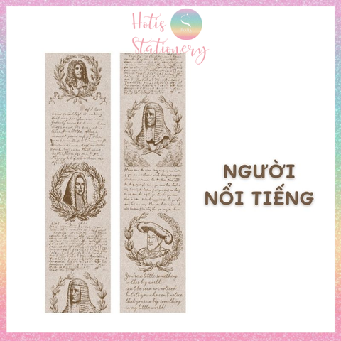 [HOTIS] Cuộn băng dán washi tape retro Âu Mỹ trang trí sổ, bullet journal - Dài 3m, Rộng 5cm