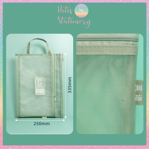 [HOTIS] Túi lưới đựng tài liệu khổ A4 màu Morandi, xuyên thấu, có khóa kéo, siêu tiện lợi