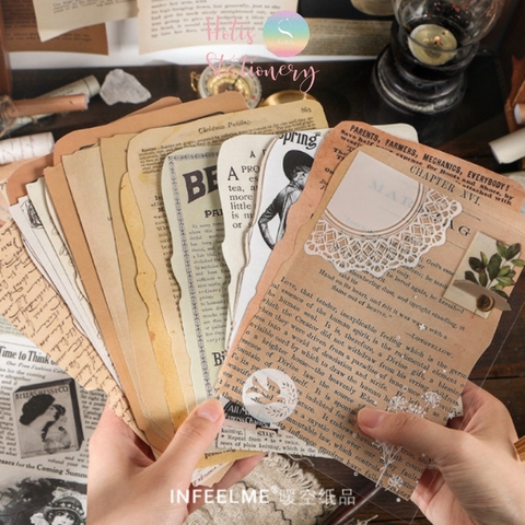 [HOTIS] Giấy nền vintage họa tiết sách cũ - 25 tờ