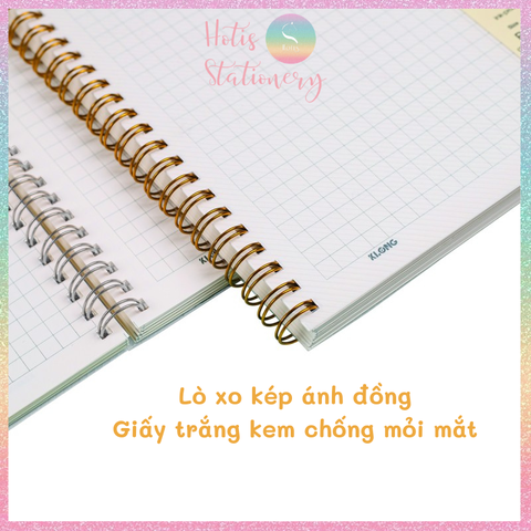 [HOTIS] Sổ lò xo kép Klong line/ caro A5/B5 120/ 200 trang bìa nhựa trong suốt