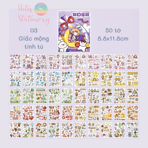 [HOTIS] 50 MẪU - Sticker dán sổ hoạt hình Colorful Dream - 50 tờ/ hộp