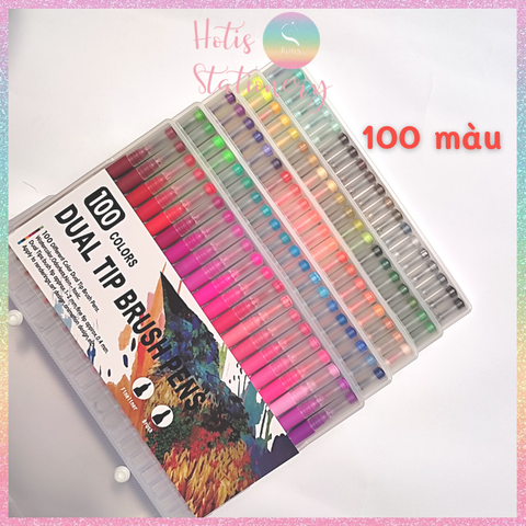 [HOTIS] Bút lông hai đầu nắp trong, tô màu vẽ tranh gốc nước Dual tip brush pen - Bộ 48/60/72/100 màu