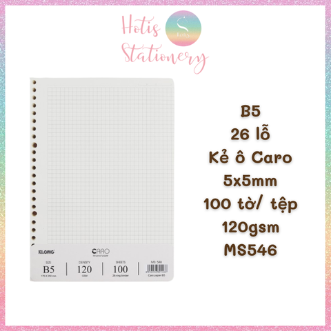 [HOTIS] Ruột sổ còng, tệp 100 tờ giấy refill binder KLong A5/B5/A4