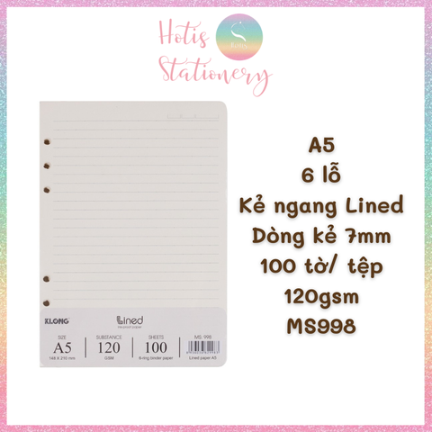 [HOTIS] Ruột sổ còng, tệp 100 tờ giấy refill binder KLong A5/B5/A4