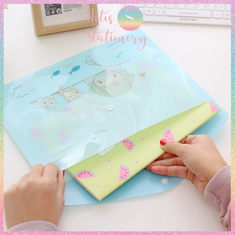 [HOTIS] Bìa nút đựng tài liệu A4 in màu họa tiết hoạt hình, sọc trơn - Nhiều mẫu