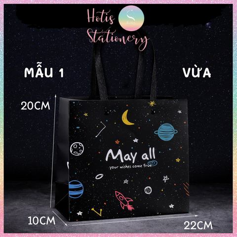 [HOTIS] Túi quà tặng hành tinh đen huyền bí có quai xách và tặng kèm ruy băng thắc nơ