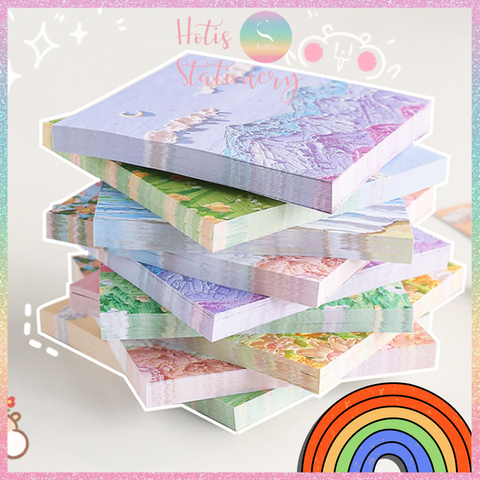 [HOTIS] [16 MẪU] Tệp 80 tờ giấy ghi chú tranh phong cảnh, giấy note hình thú đáng yêu - 8x8cm
