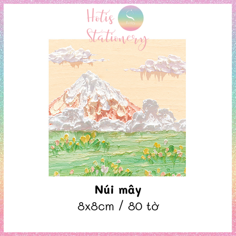 [HOTIS] [16 MẪU] Tệp 80 tờ giấy ghi chú tranh phong cảnh, giấy note hình thú đáng yêu - 8x8cm