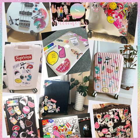 [HOTIS] Set Sticker nhiều mẫu size lớn 5 - 8cm, nhãn dán cán màng phim PVC không thấm nước, dán được nhiều lần