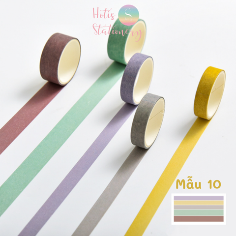 Hộp 5 cuộn washi tape màu trơn dài 2m